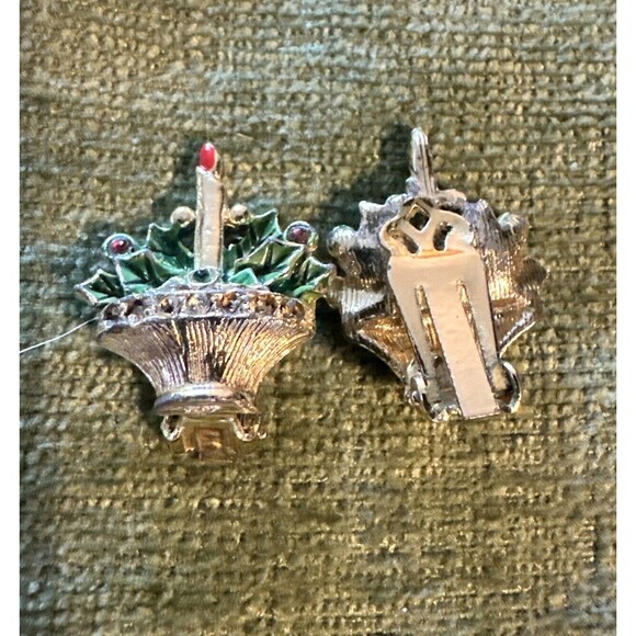 Clip On Earrings Christmas Tree Candles Bells Drum Silver Gold Plate Lot 4 Pairs - Picture 9 of 11